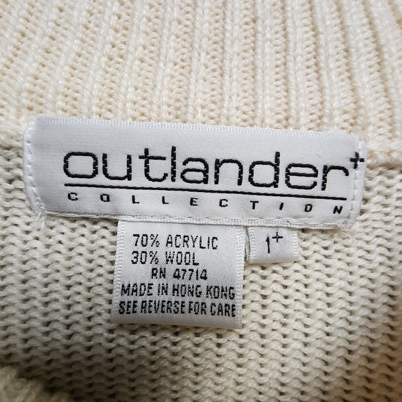 Vintage Outlander Sweater Womens 1X Cream Floral Wool Blend Embroidered Pullover - Picture 6 of 11